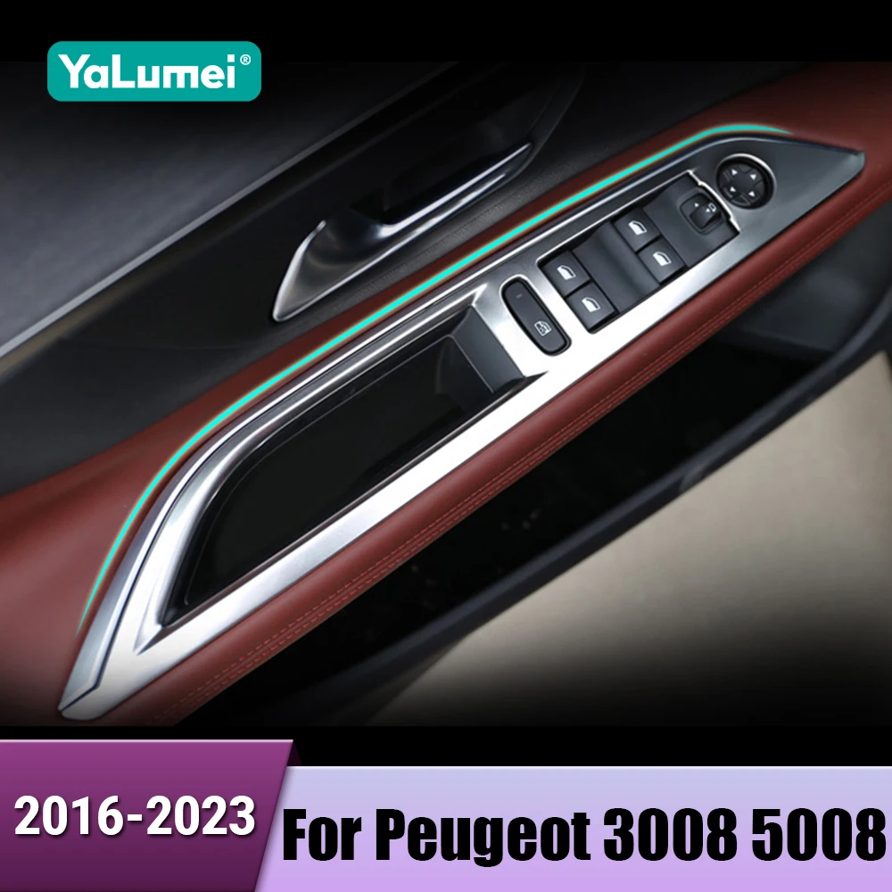 Auto Fenster Glas Lift Schalter Taste Trim Abdeckung Aufkleber Für Peugeot 3008 5008 GT 2016 2017 2018 2019 2020 2021 2022 2023 Hybrid