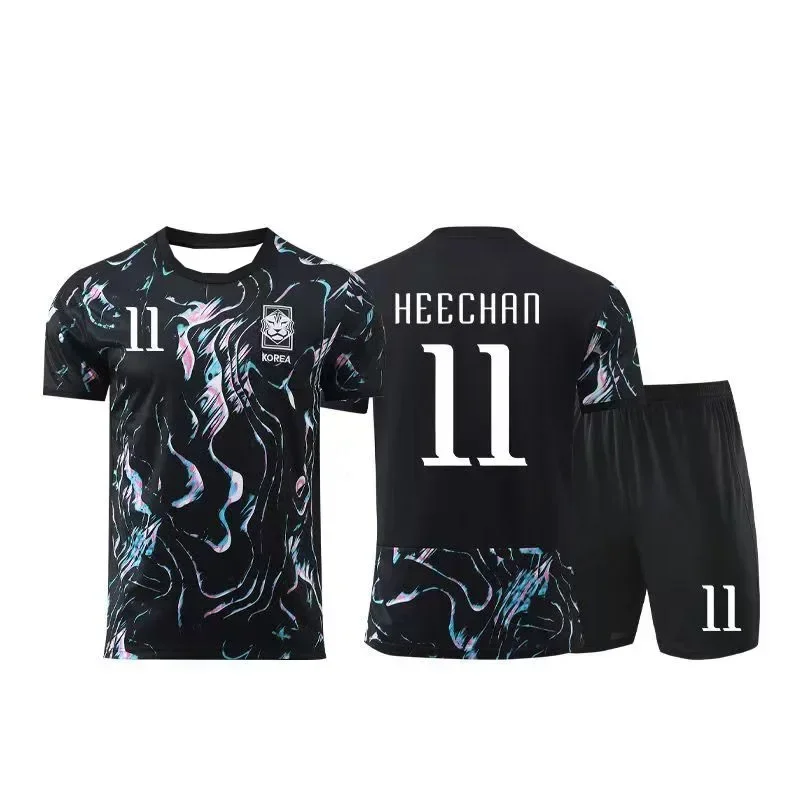 

25 New Korean Football Jerseys Black T-Shirts Summer Breathable Sportswear Sets Women's and Men's Training Uniforms Adults