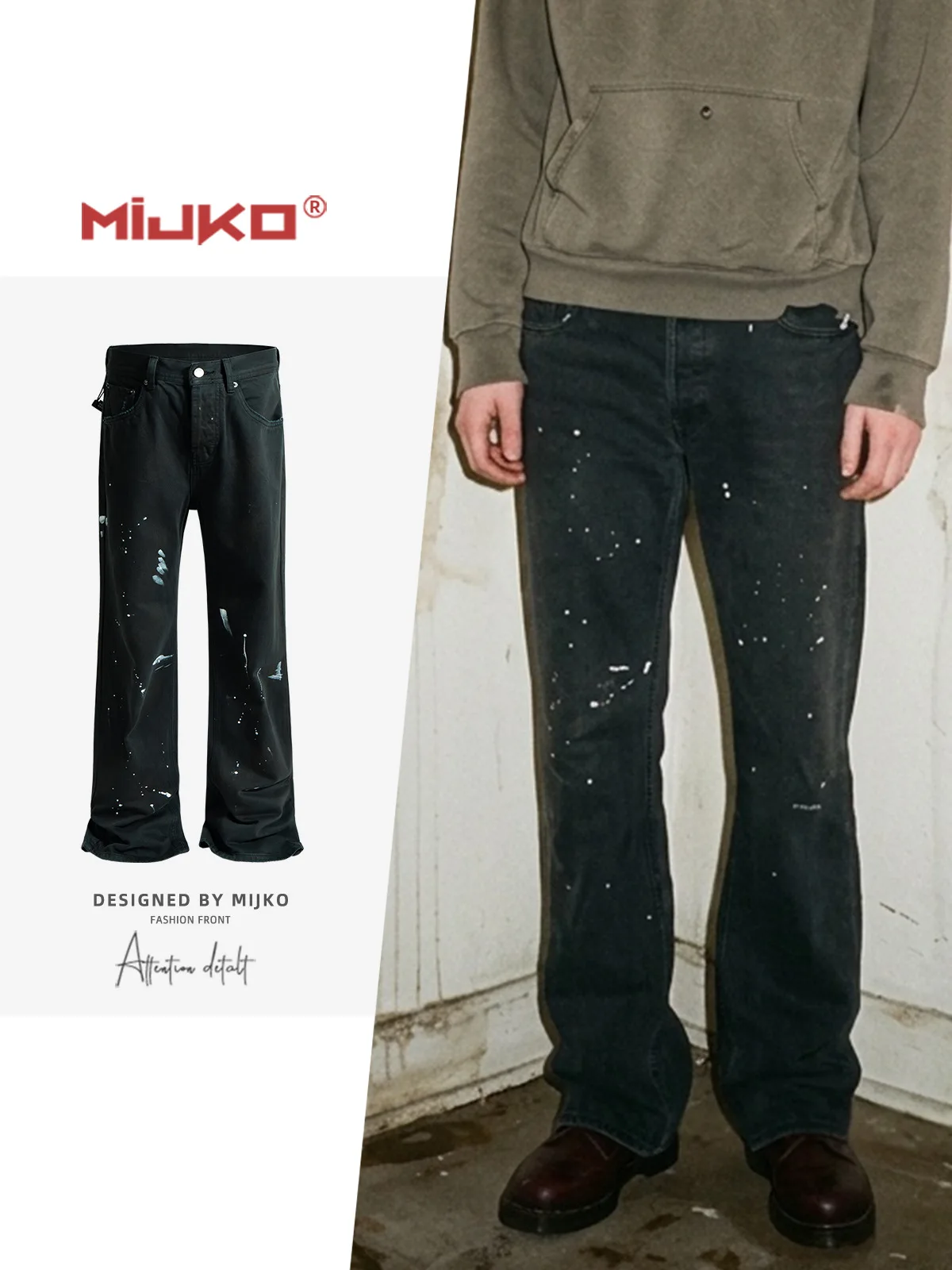 MIJKO Splatter Ink Vintage Flared Jeans TJ195
