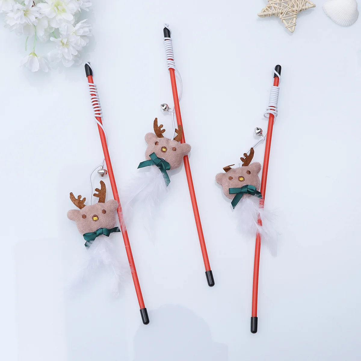 3Pcs Christmas Deer Cat Tease Sticks Interactive Training Wands Release Natural Instincts Strengthen Relationship Pets