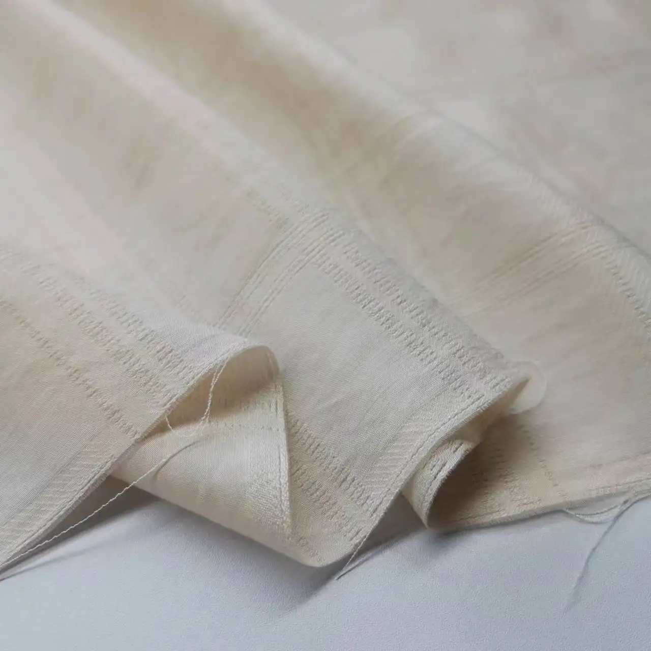 

High Grade Beige Linen Cotton Jacquard Fabric Dropping Breathable DIY Clothing Sewing Material