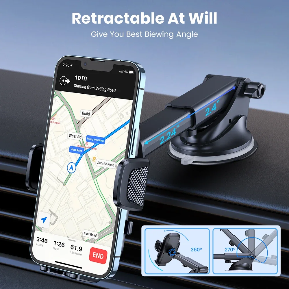 TOPK Car Phone Holder Adjustable Dashboard & Windshield Mount | Ultra Stable, Universal for All Smartphones