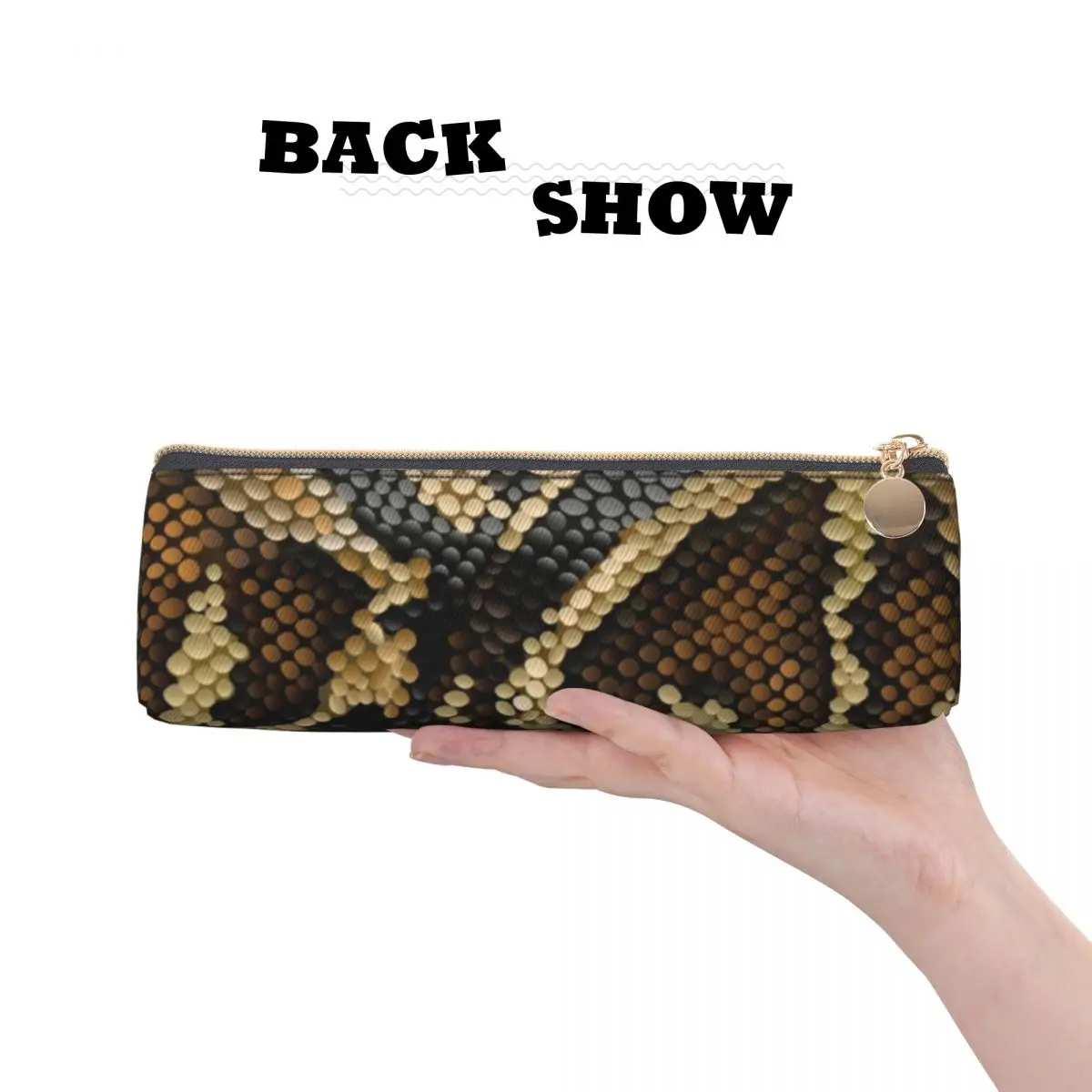 Snake Snakeskin Triangle Pencil Case Python Skin Print Girls Boys Elementary School Zipper Pencil Box Kawaii Leather Pen Pouch