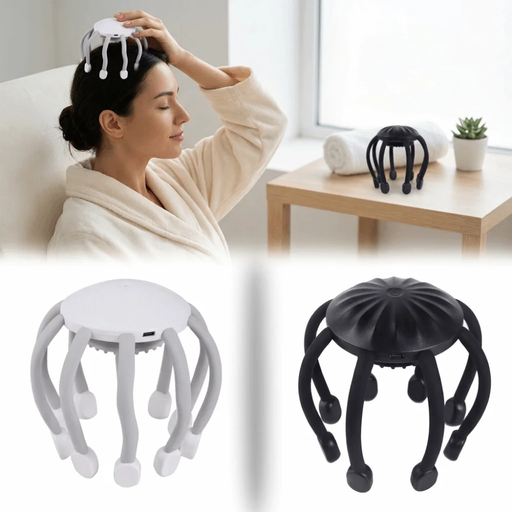 Octopus Claw Design Electric Scalp Massager Soothing Vibration Flexible Usage Head Massager Portabl for 5V/1100mah
