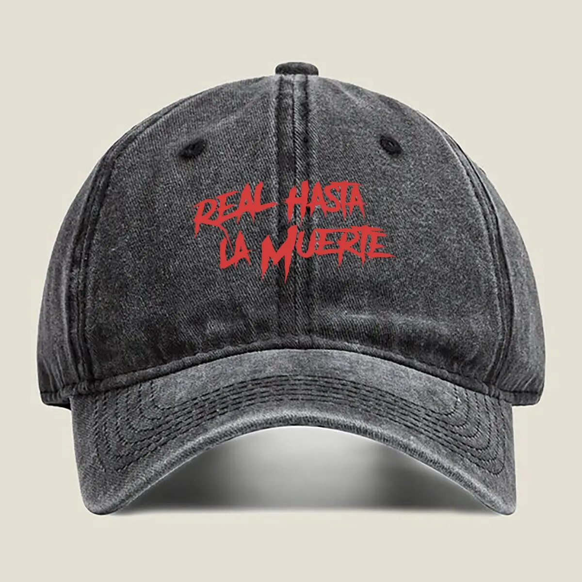 

“Real Hasta La Muerte Bold, Spanish - Vibe Text Art Design” Washed Baseball Cap