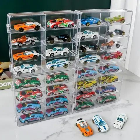 Akryl bildisplaylåda 1:64 för Hot Wheels bilmodellleksak 8 rutnätsskåp dammtät stapelbar bilförvaringslådor transparent 8 best sales förvaring av hot wheels - №3