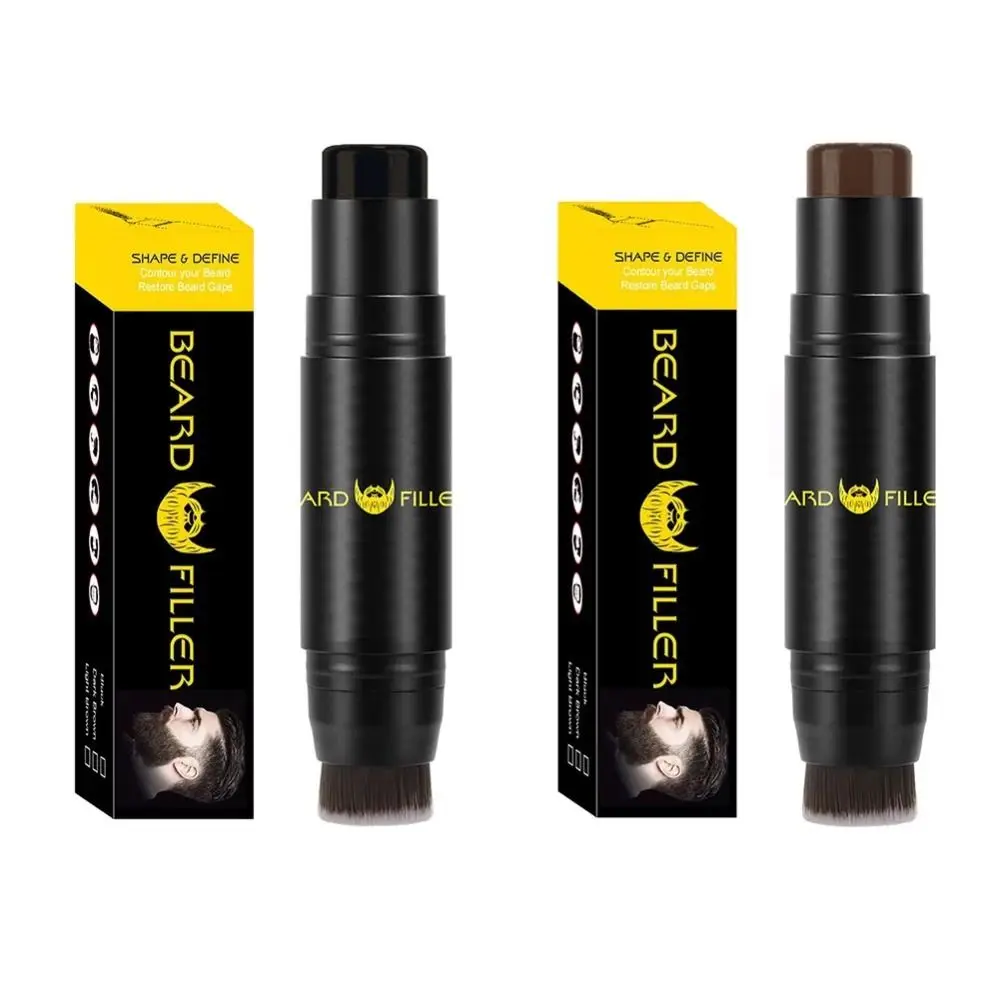 

Waterproof Beard Pencil Filler Beard Brush Enhancer Powder and Brush 2 in 1 Beard Filling Stamp Kit Facial Hair Color Filler