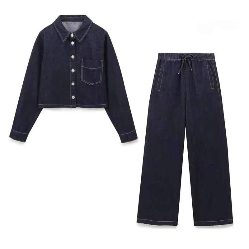 

TRAFZR Denim Set Woman Two Pieces Casual Elegant Long Sleeve Sets Women's Summer Suit Set Holiday Outfits Y2k Outfit Sets