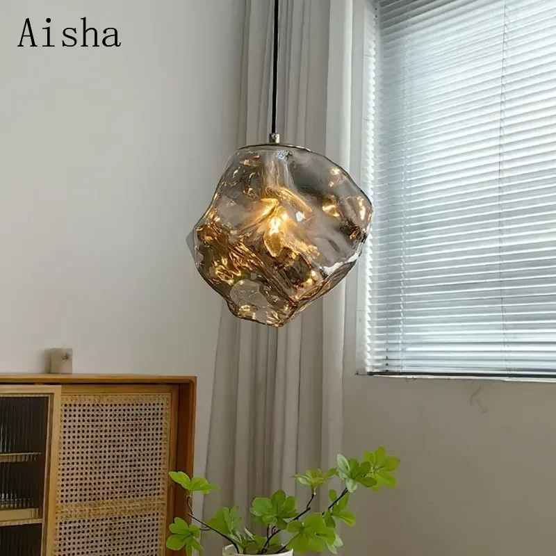 Japanese Lava Ice Cube Pendant Light Creative Bedroom Bedside Glass Hanging Lamp Retro Restaurant Decoration Lighting Fixtures