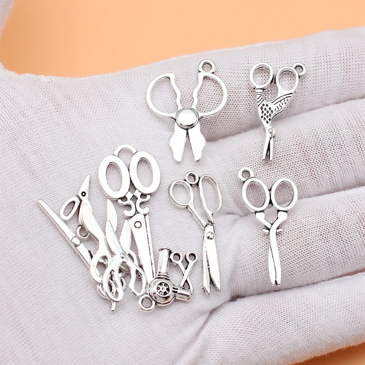 10pcs Antique Silver Color Scissors Charms Collection For DIY Jewelry Making, 10 Styles, 1 of Each