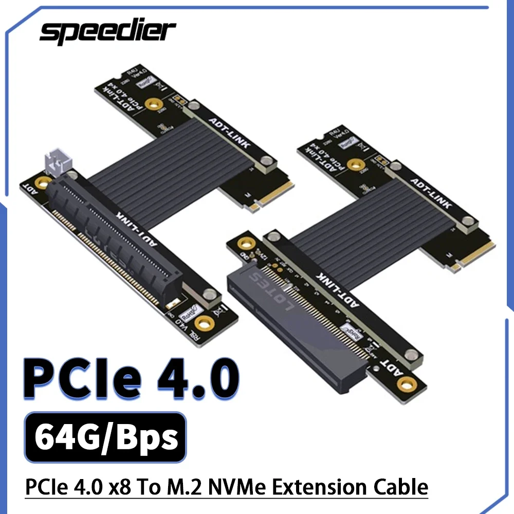 

Riser PCIe 4.0 X8 To M.2 NVMe Extension Cable 64G/Bps High Speed EMI Shielded M.2 M Key SSD To Gen4 8x Riser Ribbon Cards