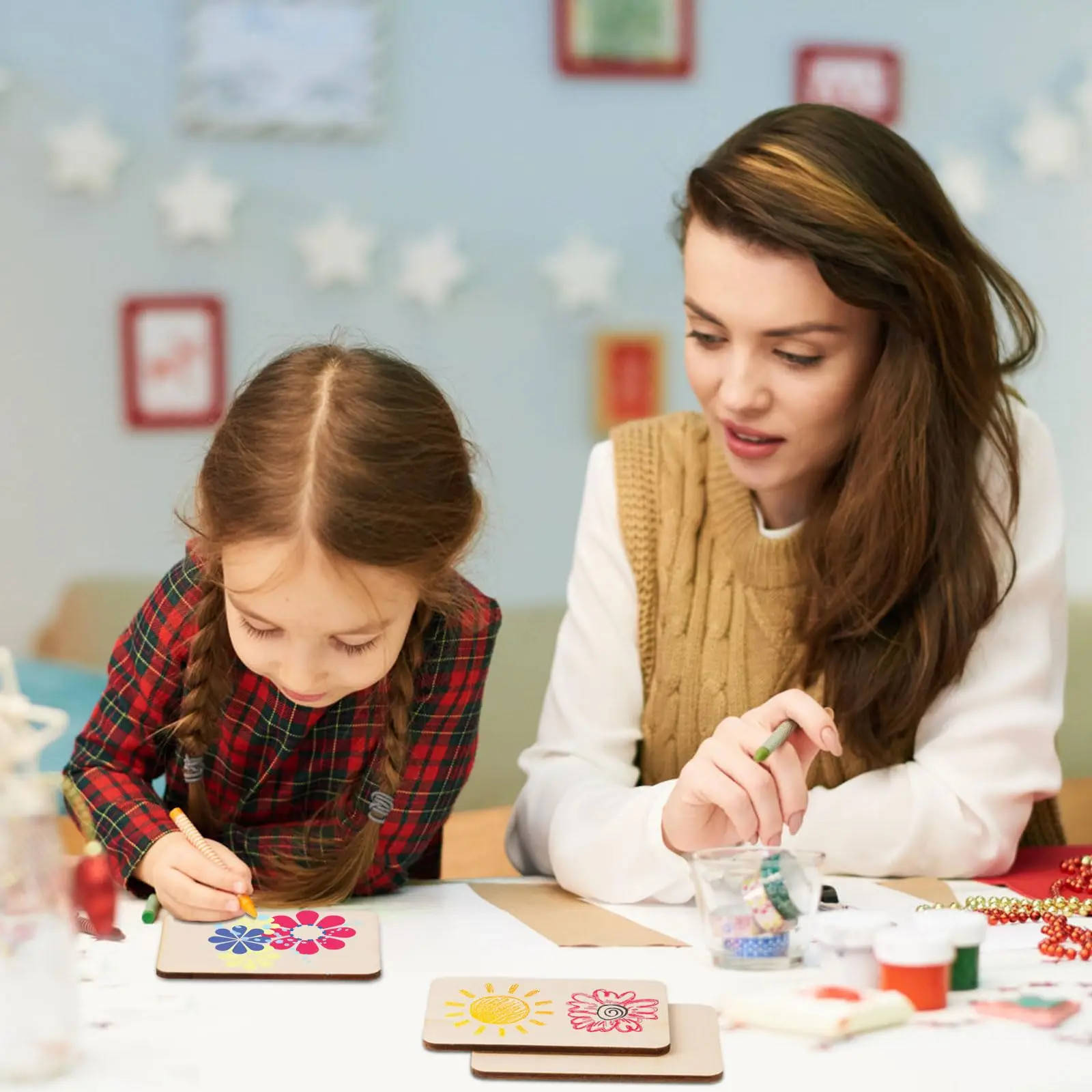 45 قطعة/المجموعة/مجموعة مستطيلات خشبية غير مكتملة مع زوايا مستديرة علامات خشبية علامة مرجعية حبل القنب لعائلة اللوحة اليدوية ذاتية الصنع #6