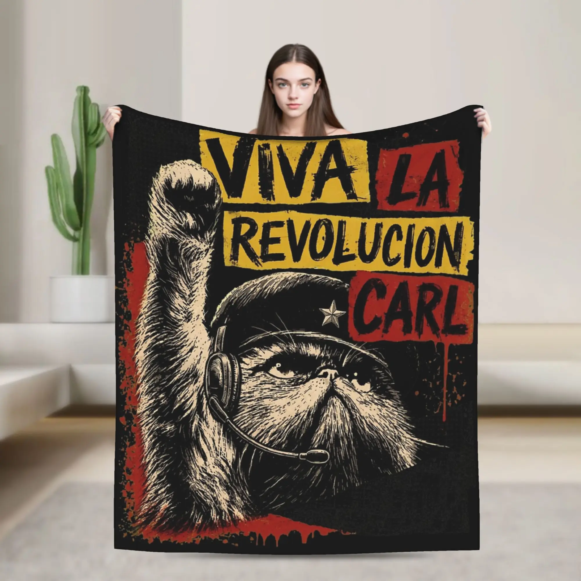 Viva La Revolution Carl Cat Lover Throw Blanket for Couch  Soft Cozy Plush Blanket 50x60 Inches Multi-size Bedspreads