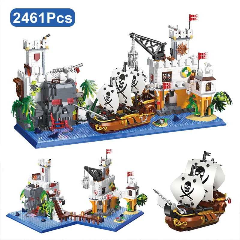 City Pirate Bay Corsair Vessels Model Building Blocks Creative Street View Pirate Ship MOC Toys Mini Bricks For Child Adult Gift