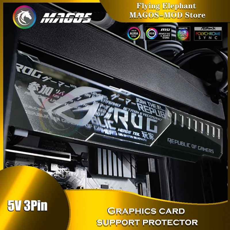 GPU Holder ARGB Silver Mirror Surface ROG MSI AROUS AMD NVIDIA Logo Motherboard RGB SYNC Gaphics Card Stand Protector Support