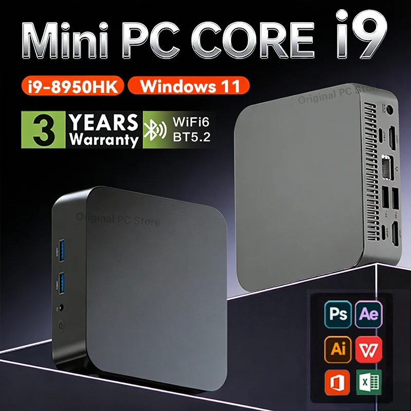 

2026 Portable i9 Mini PC Gamer Core i9 8950HK Windows 11 Mini Computer 16GB RAM 1/2TB SSD TypeC WiFi 6 BT 5.2 Gaming PC Desktop