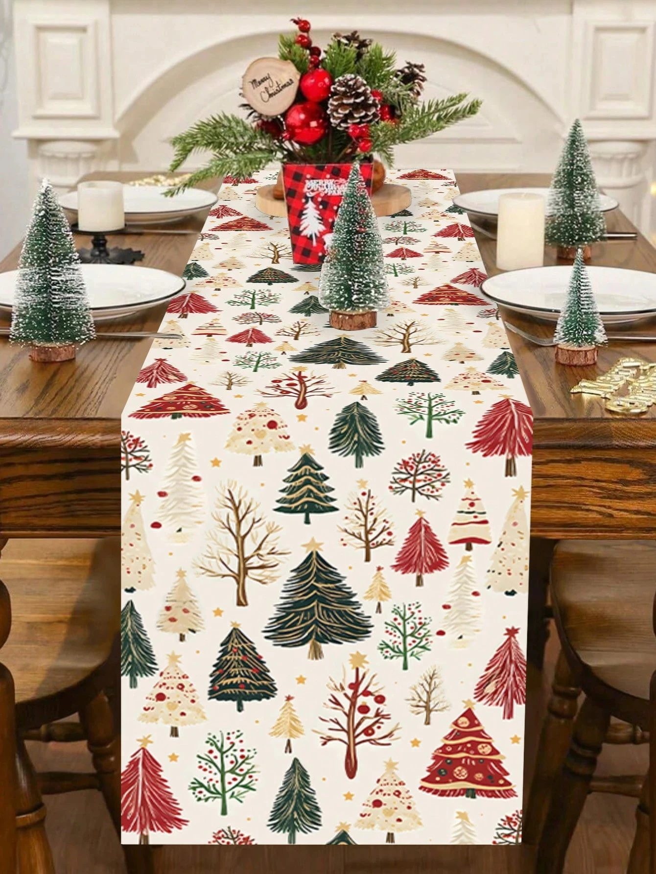 JIT Christmas Tree Pattern Table Runner Colorful Festive For Holiday Dining Table Decoration Cheerful Classic Home Decor Durable