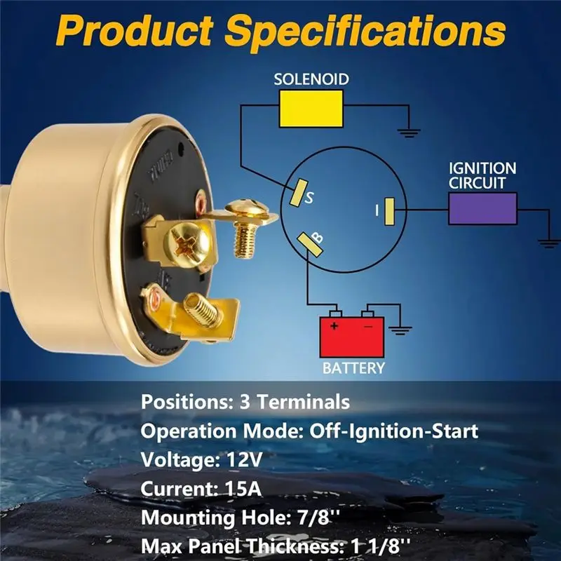 A33K-Heavy Duty Marine Ignition Switch For Boats 15A 12V 3 Position Off-On-Start With 2 Keys Replaces MP39060-1 50-11621