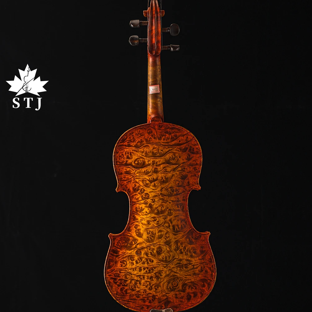 STJ Bird's Eye Maple Violin 4/4/3/2/1 Strad Style Fiddle Grade A Ebony Clear Melodious Sound