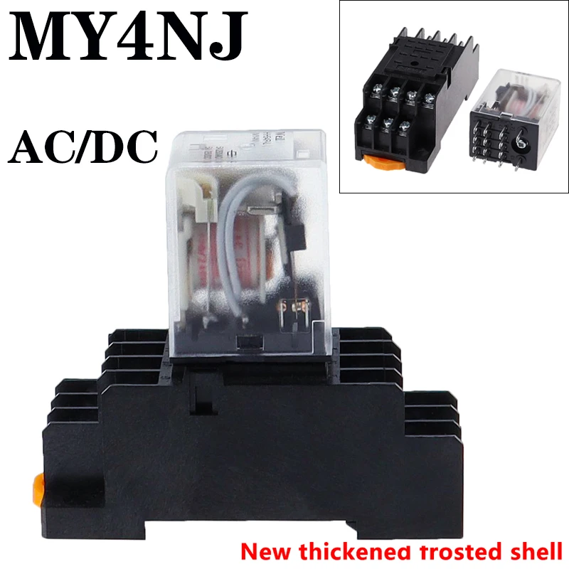 1 set MY4NJ NEW HH54PL small Electromagnetic Power Relay AC 12V 24V 36V 48V 110V 220V 380V Coil 4NO 4NC DIN Rail 14 pins + Base