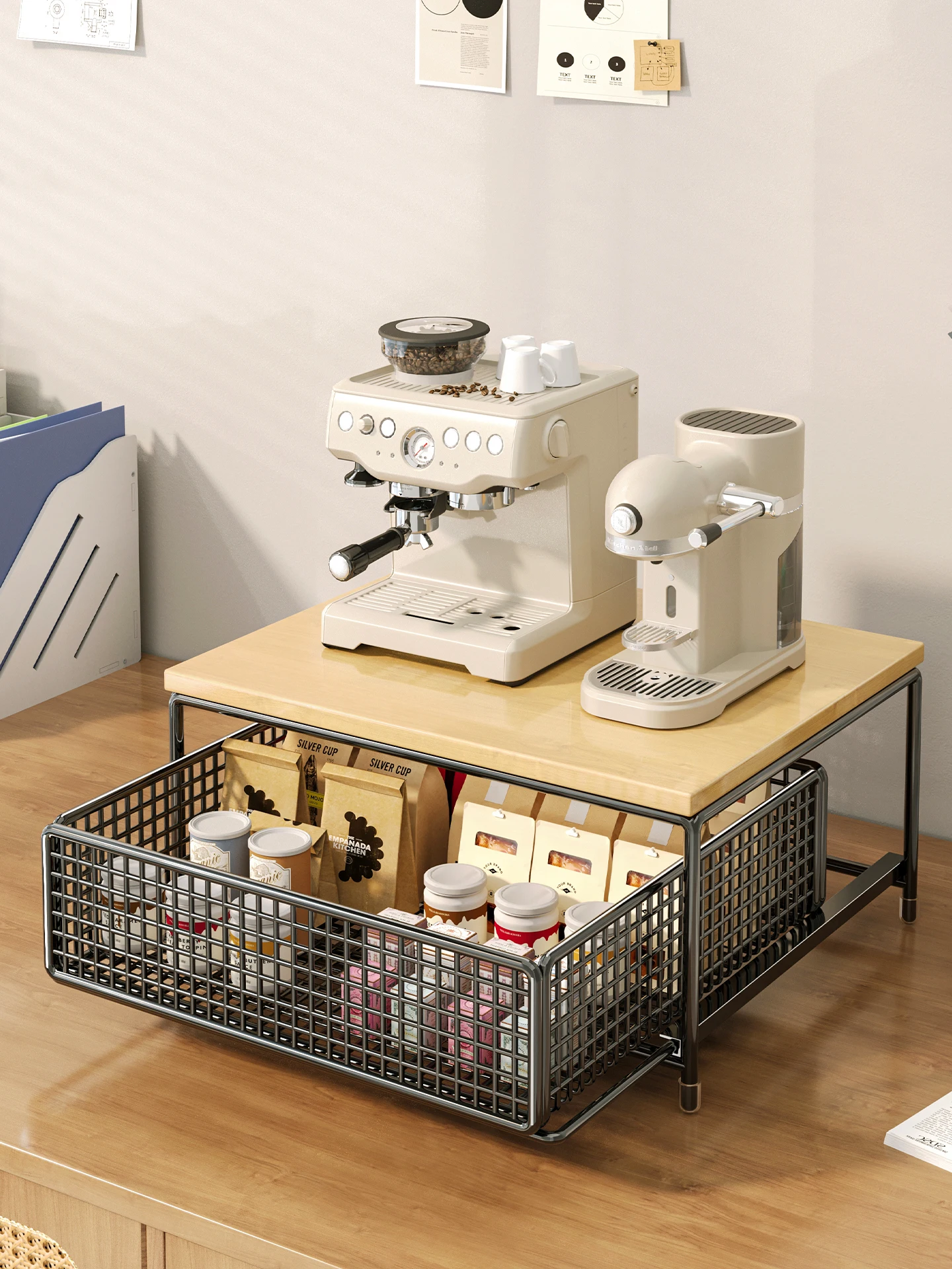 desktop-coffee-machine-organizer-rack-barista-tea-bag-cup-storage-box-pull-out-compartment-multi-functional-holder-by-yisen