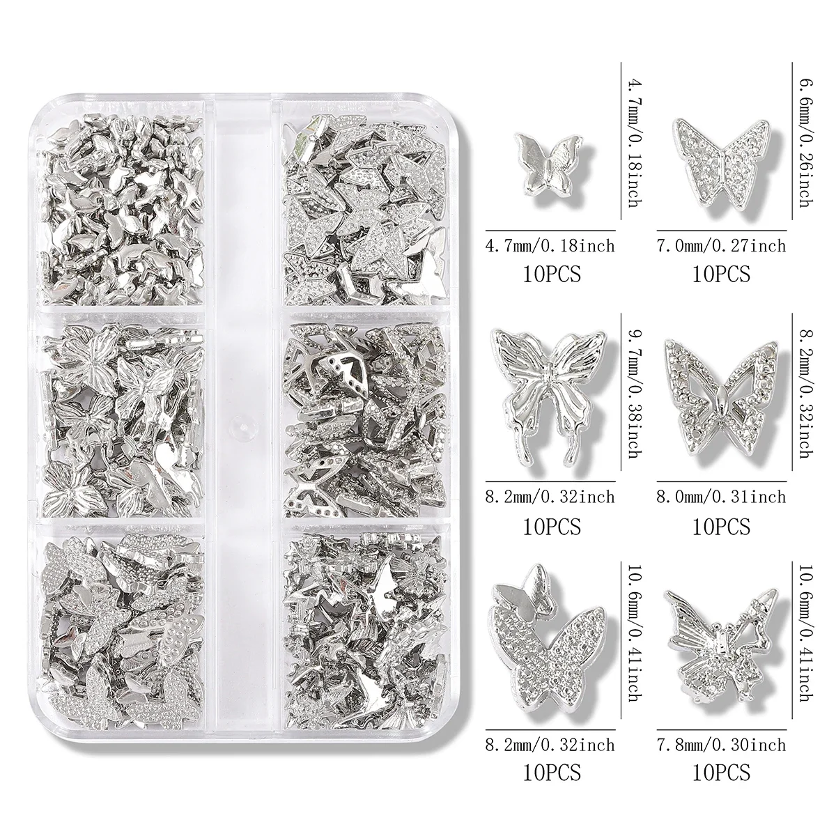 

60 pcs / 1 box Japanese mini alloy butterfly nail ornaments ins wind contracted joker girl nail art crafts decoration