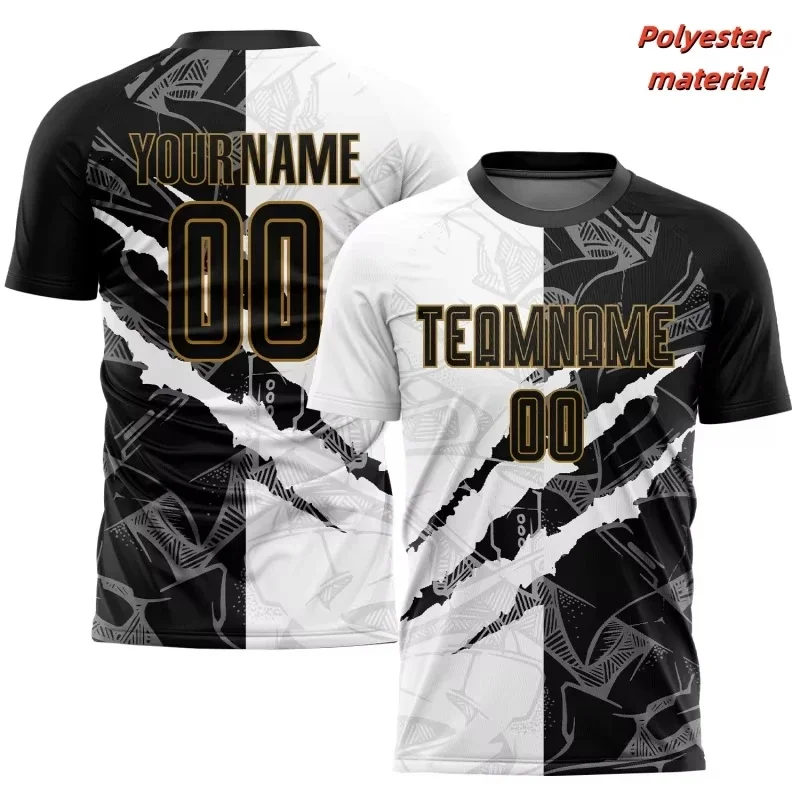 Fashion New Custom Men Sports Jersey T‑Shirt Personalized Team Name Number Black White Scratch Print Short Sleeve Game Tee Tops