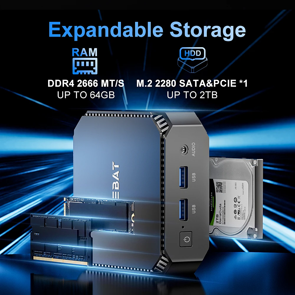 FIREBAT T2 MiniPC Intel N150 Dual Band WiFi5 BT4.2 16 GB 512 GB Desktop Windows 11 Gaming Computer Mini PC Gamer