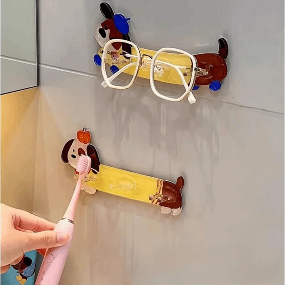 Dopamine Dachshund Toothbrush Holder Waterproof Wall Mounted Cartoon Bathroom Hook Easy To Install Non-slip Plug Storage Shelf