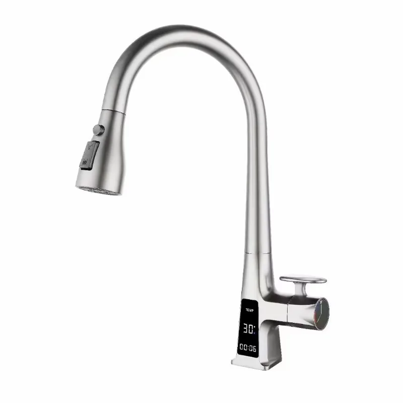 

ZC1-Modern Single-Handle Kitchen Faucet Ceramic Pull-Out Sink Faucet Hot/Cold Lift Button Multi-Function Digital Display Brass T