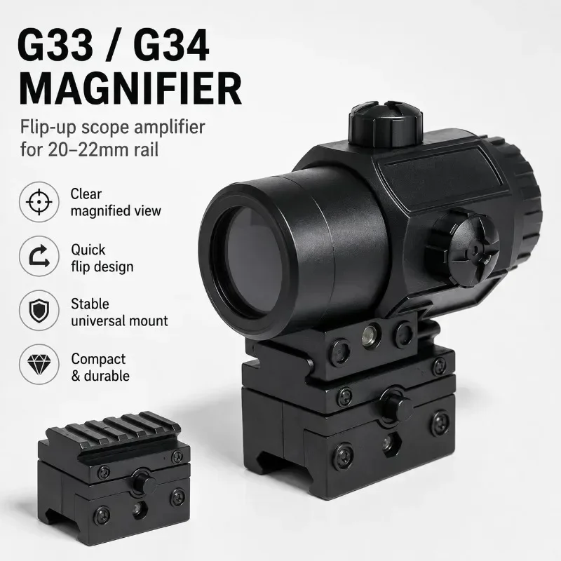 G43/G33 Rail‑mounted Magnifying Optic Lens, Flip‑to‑side Amplifier Accessory for Hobby Display Models