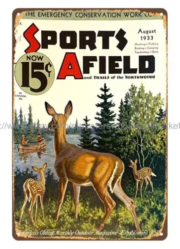 1933 Sports Afield hunter deers metal tin sign indoor bedroom decorating ideas