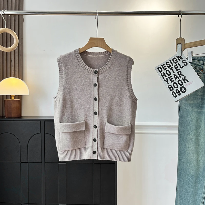 

Nordic Sle Свободный крой Вязаный кардиган на одной пуговице Жилет из смеси шерсти Повседневная верхняя одежда для женщин от DELUEST