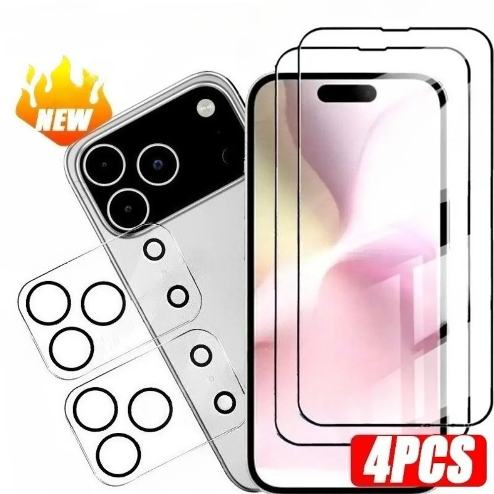 

Прозрачное закаленное стекло 4 в 1 для iPhone 17 16 14 15 Pro Max 14 15 Plus Стекло объектива камеры для iPhone 13 12 11 Pro 16e 17 Air