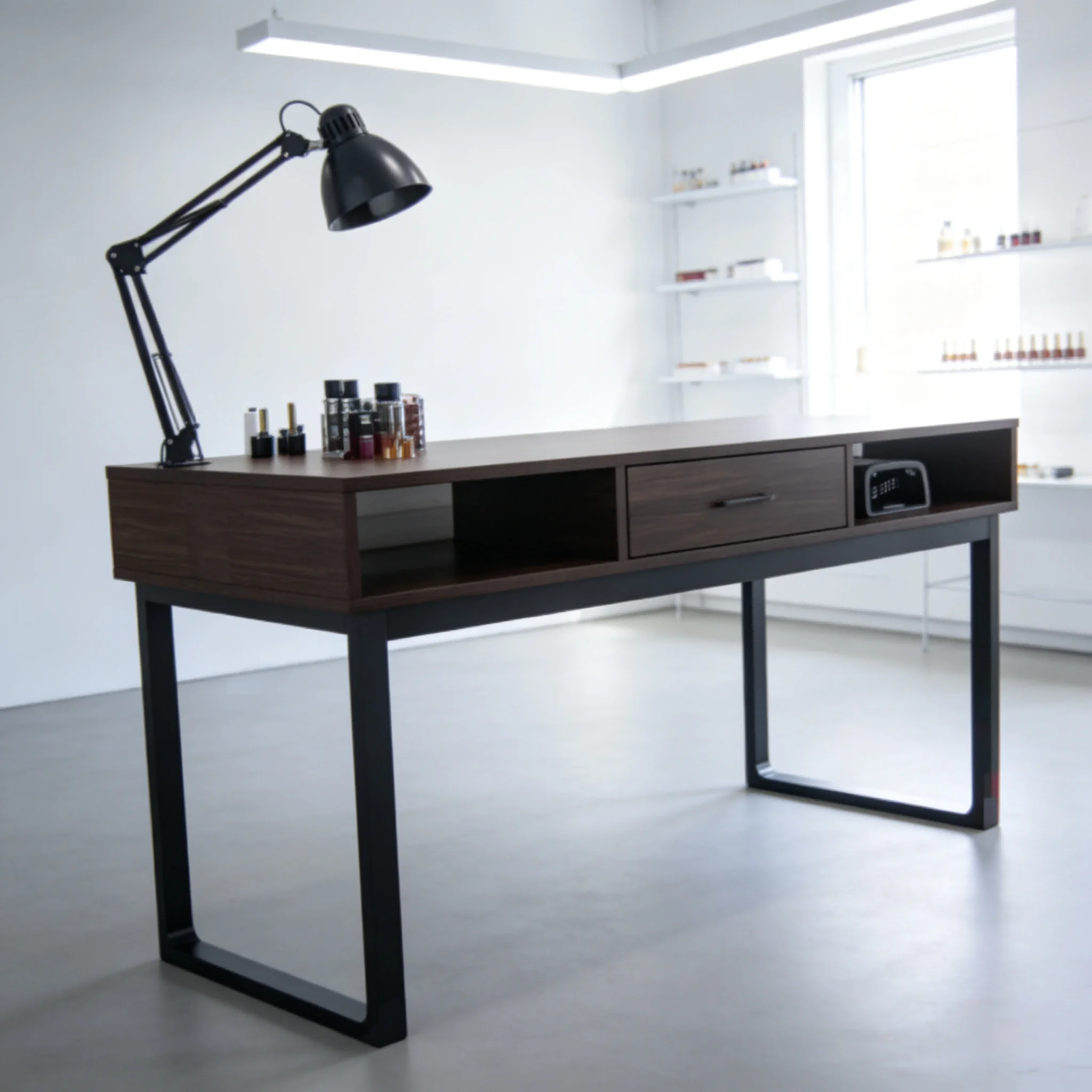 AOLIVIYA Retro Chair Set Single Double Station Lamp Manicurist Table Salon Nail Table Professional Nail Technician Desk