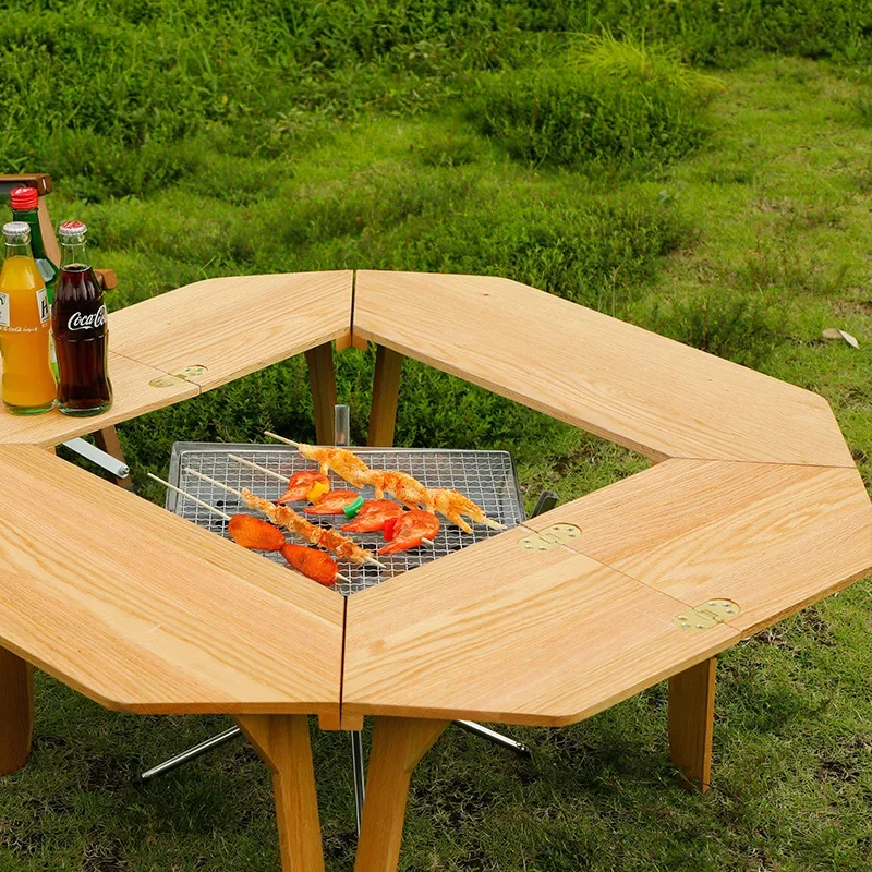 Outdoor Camping Solid Wood Fire Table Fireplace Table Splicing Camp Barbecue Random Combination Portable Folding