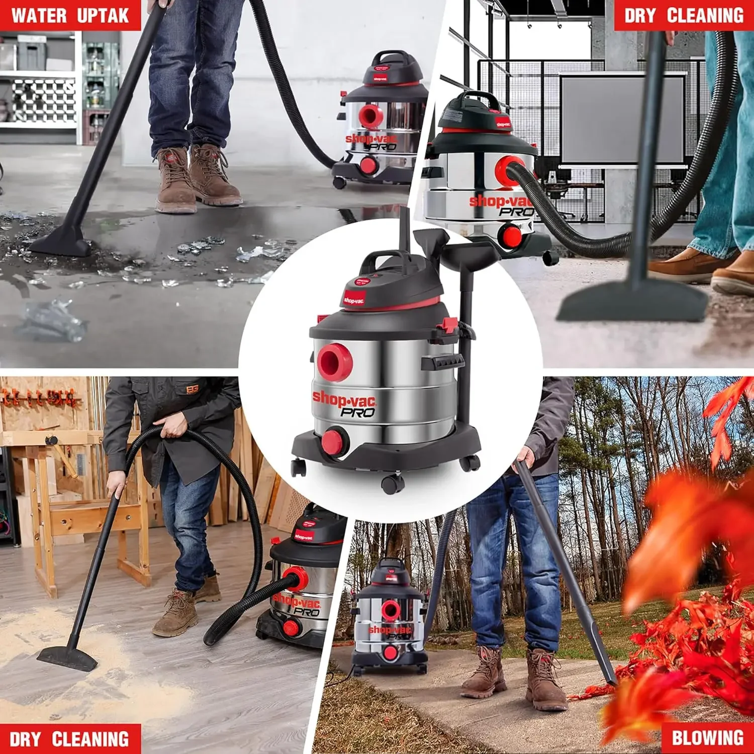 Shop-Vac Wet and Dry Vacuum, Tanque de aço inoxidável, Aspirador portátil com acessórios multifuncionais para Jo, 8 galões, 6,0 HP pico