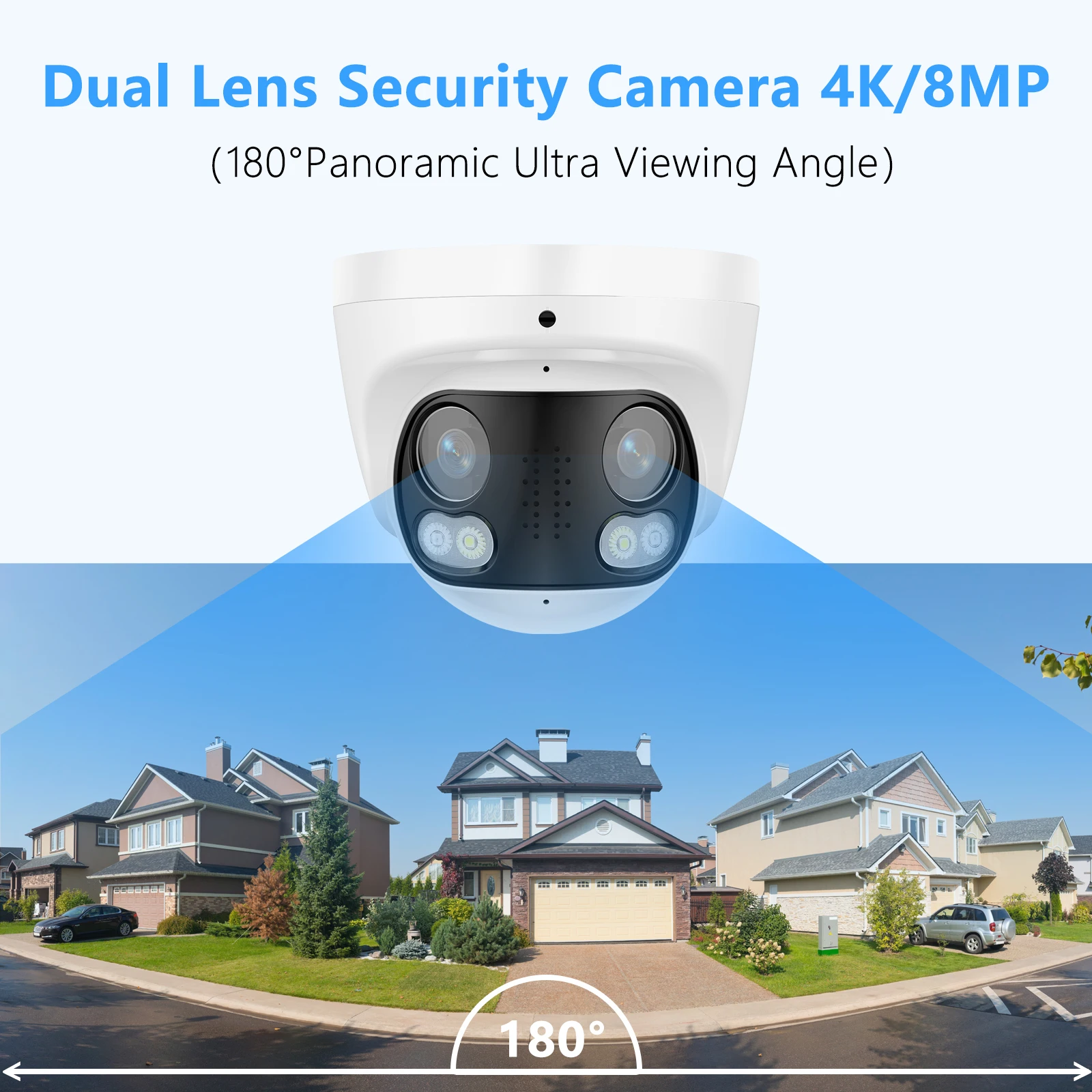 NDAA 4K 180 Degree Private Mold Panoramic Security IP CameraTwo Way Audio Full Metal IP67 8MP Dual Lens POE IP Network Camera