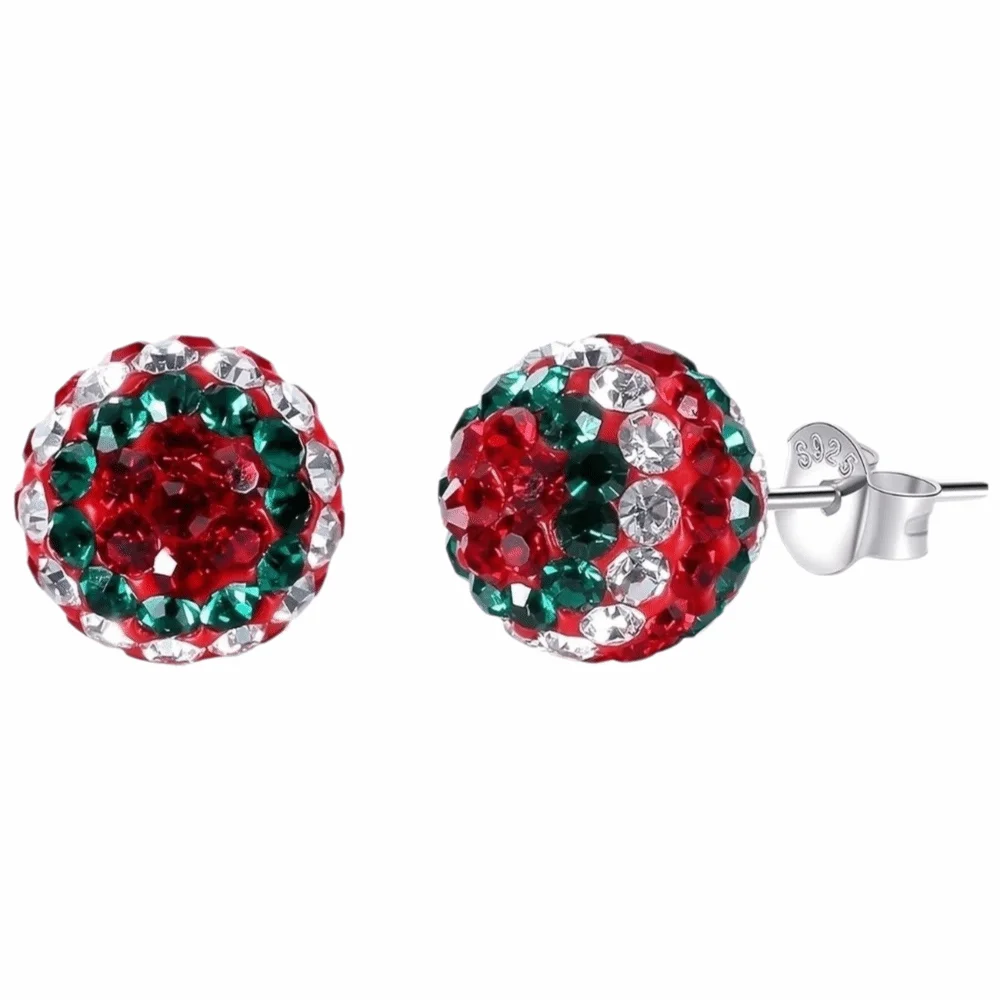 Red Enamel Christmas Stud Earrings Sparkling Lightweight Santa Hat Earrings Trendy Multicolor Rhinestone Ball Earrings Daily