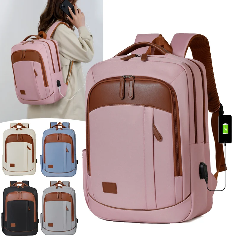 حقيبة ظهر للسفر من توبوشين بلش بينك آند براون متباينة، تصميم واسع متعدد الجيوب، حقيبة نايلون مقاومة للماء لرحلات العمل #3