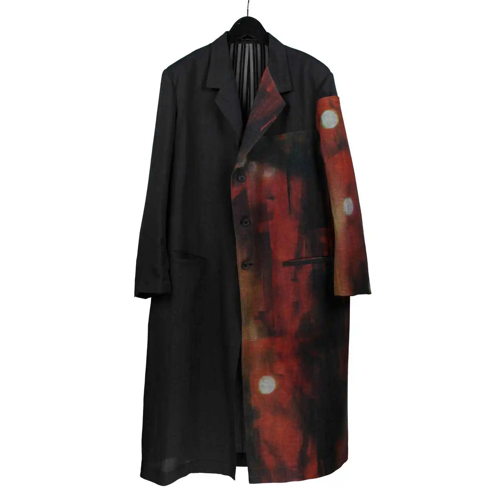 TOP-YAMAMOTO Japanese Original Design Dark and Niche Loose Printed Wool Coat for Men