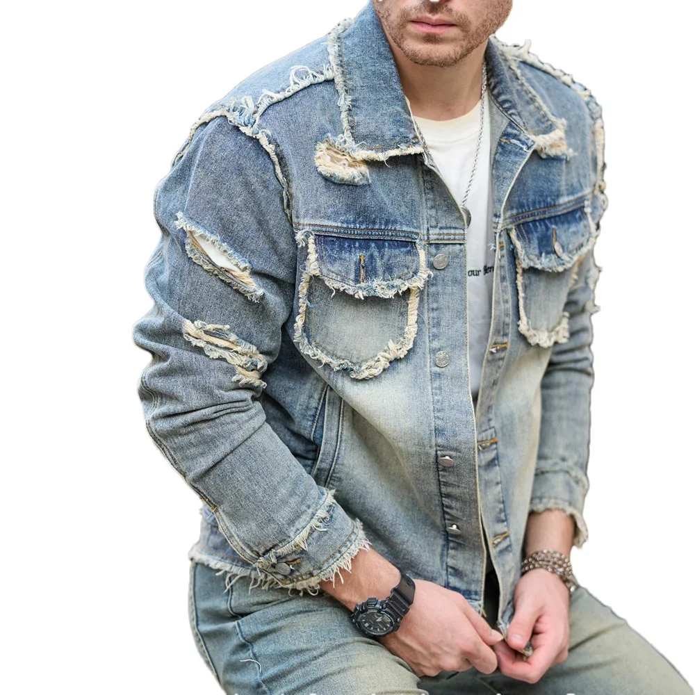 Street Stylish Retro Style Holes Slim Street Denim Jacket Coat Good Quality Distressed Male Casual Denim Jacket 6 Street Stylish Retro Style Holes Slim Street Denim Jacket Coat Good Quality Distressed Male Casual Denim Jacket 6