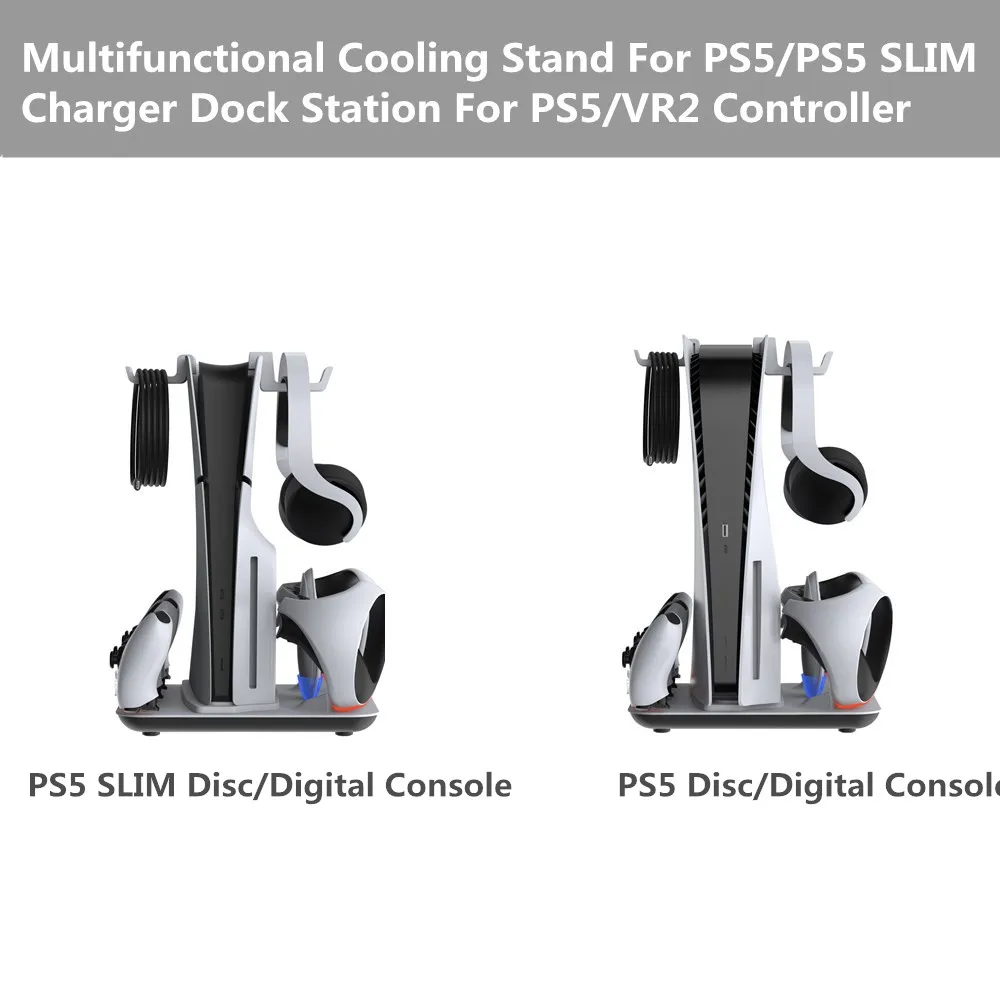 ps4-5コンソール用の多機能冷却スタンドps5vr2充電ステーション収納ホルダー用の多機能充電スタンド
