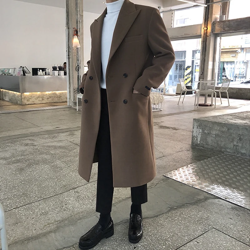 

Korean Trend Men's Loose Casual Single-breasted Overcoat Autumn Winter Fashion New Long Sleeve Woolen Long Coat 2023 Q16