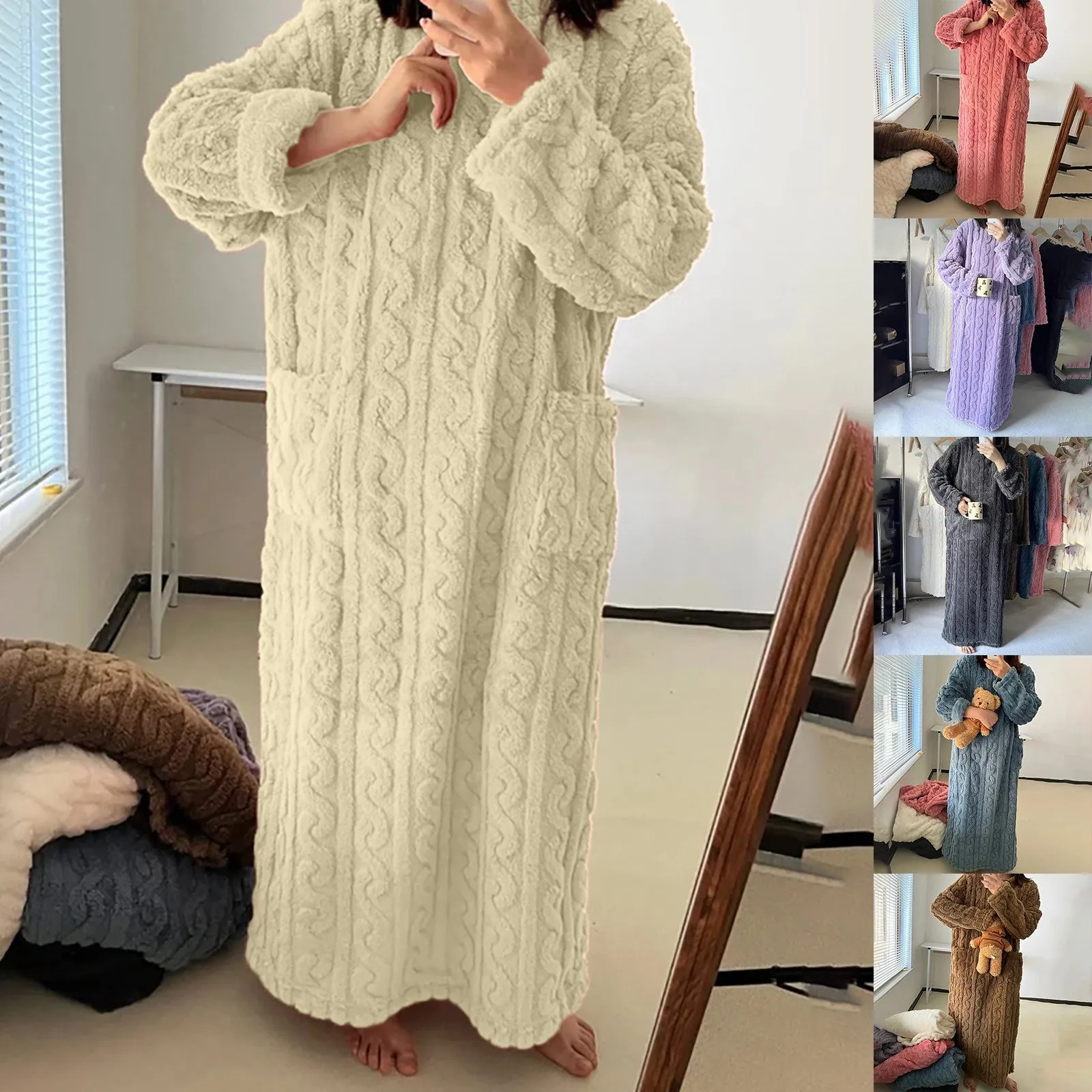 2024 New Winter Women Pajamas Warm Sleepwear Flannel Sleeping Dress Thick Night Dress Nightdress Home Wear Loungewear Sleepwear