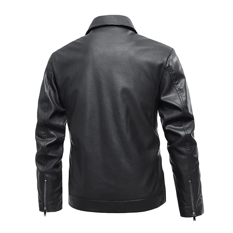 2024 Spring and Autumn Men's Motorcycle Leather Jacket Pocket Black Zipper Lapel Slim Fit Pu Coat Male High Quality Jacket M-5XL