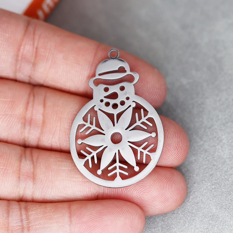 3pcs Creative Yeti Christmas Snowflake Stainless Steel Pendant DIY Craft Trend Necklace Charms for Jewelry Making Earrings Women