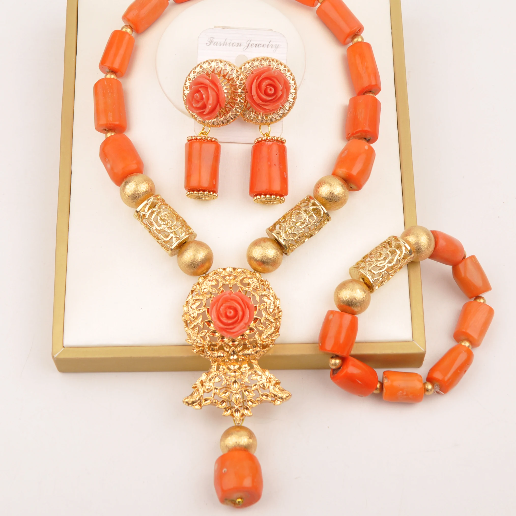 

Orange original coral necklace nigeria beads for traditional marriage