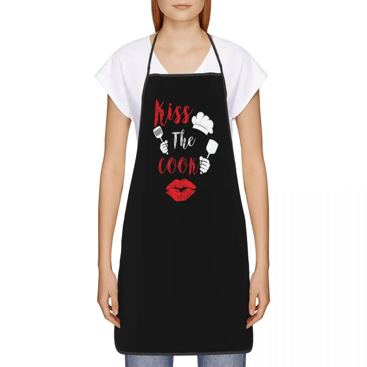 Unisex Kiss The Cook Bib Apron Adult Women Men Chef Tablier Cuisine for Kitchen Cooking Valentines Day Gife Painting