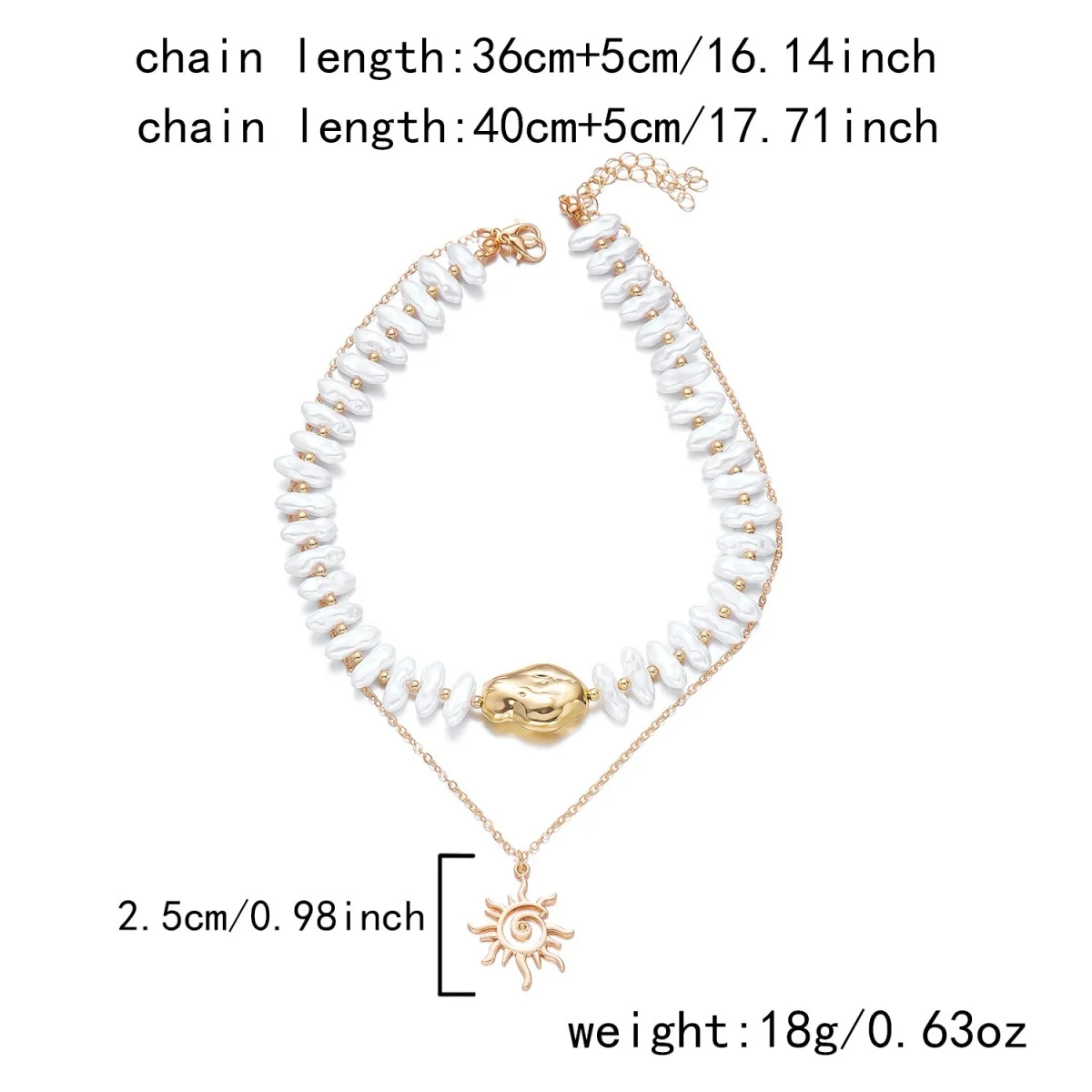 Retro-Halskette mit unregelmäßigen Muschelperlen in Maillard-Farben und Sonnenwirbel-Anhänger für Damen und Herren, doppellagige Sonnenblumen-Kette, Choker-Schmuck – Detail 34
